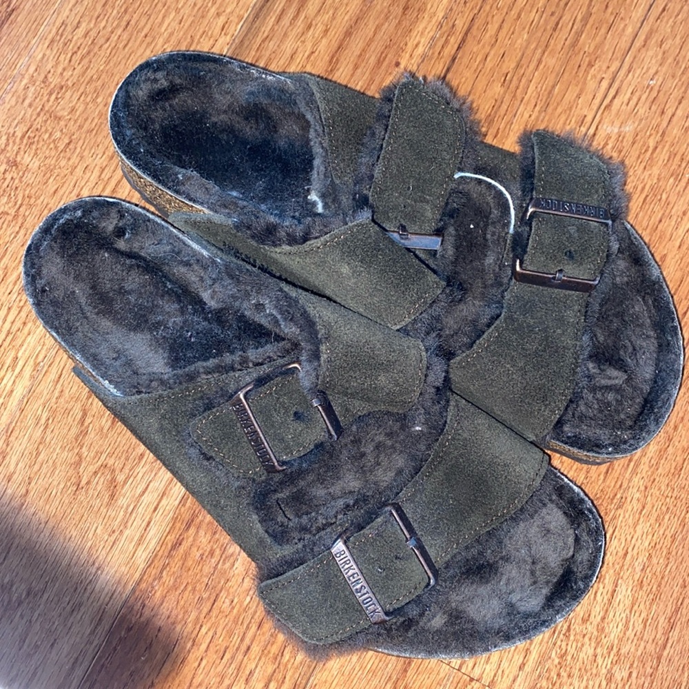 Birkenstock suede/sherpa sandals, brown, 38/7, new